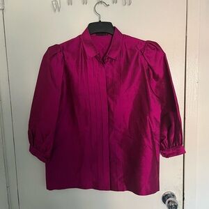 Women's Magenta Thai Silk Button-Up Blouse